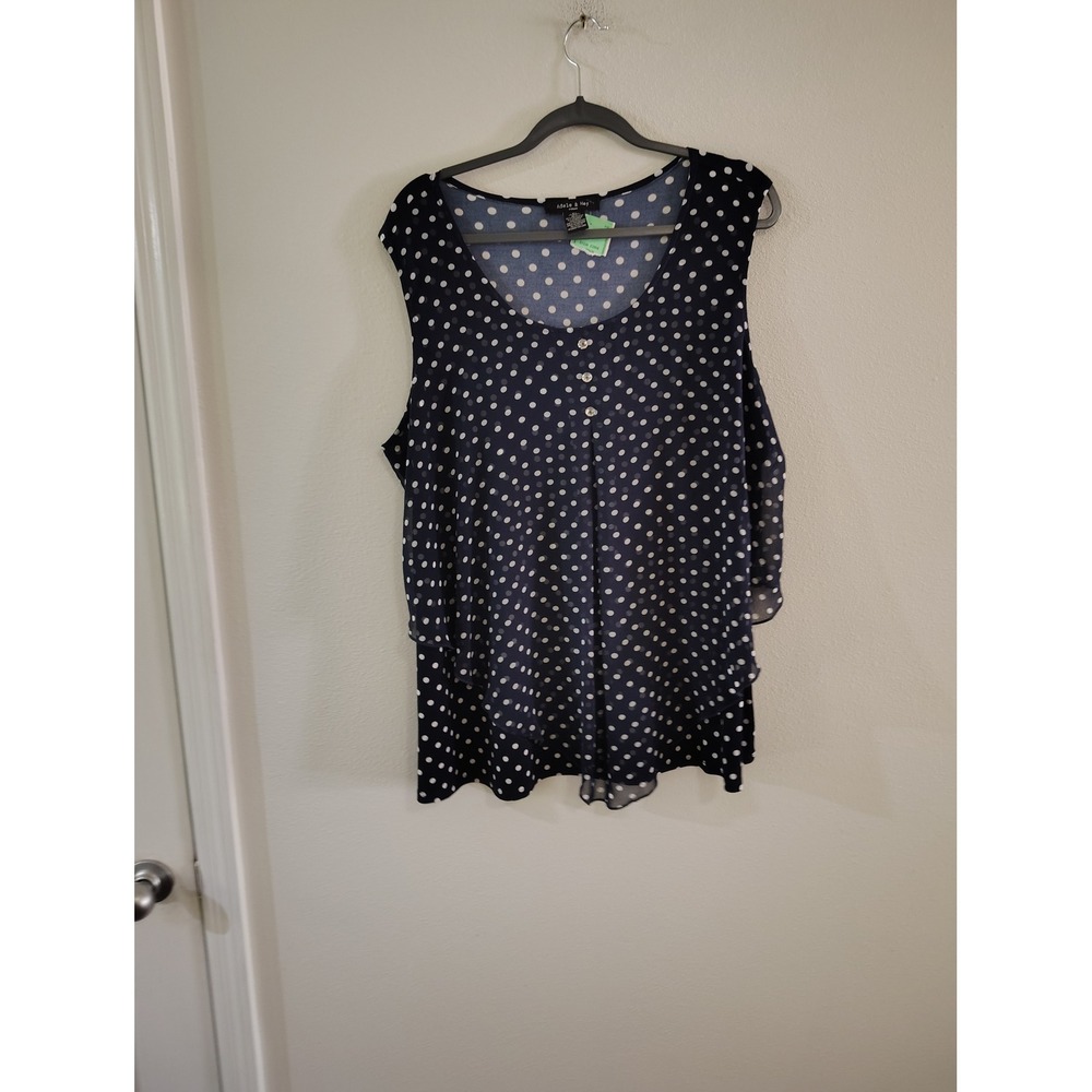 Adele & May Woman Navy Polka Dot Tiered Sleeveless Blouse Top 2X NWT